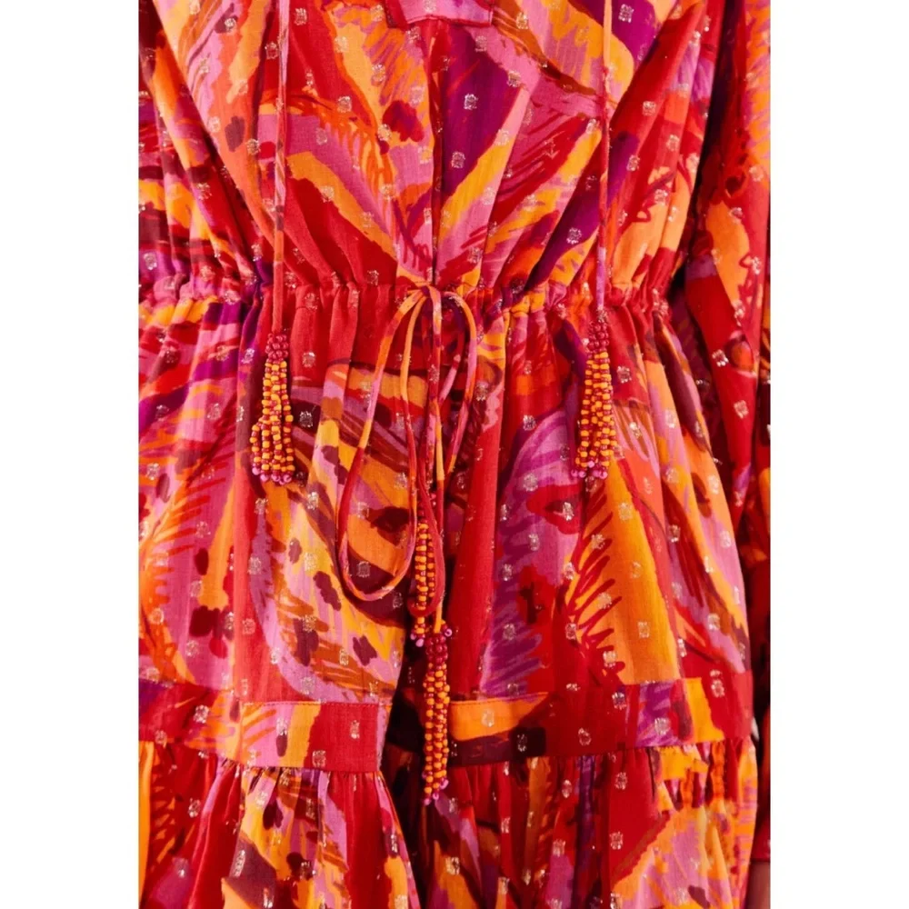 Farm Rio Red Banana Metallic Long Sleeve Mini Dress NWT M L - Picture 12 of 12